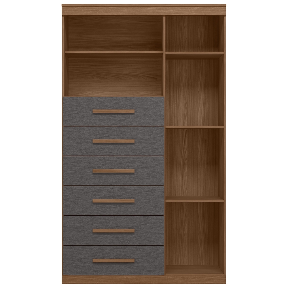 Cômoda Multiuso 6 Gavetas 1 Porta 96cm Guaíra Jatobá/Grafite S01 - Mpozenato