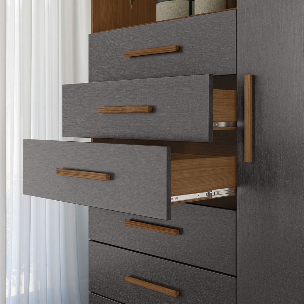 Cômoda Multiuso 6 Gavetas 1 Porta 96cm Guaíra Jatobá/Grafite S01 - Mpozenato