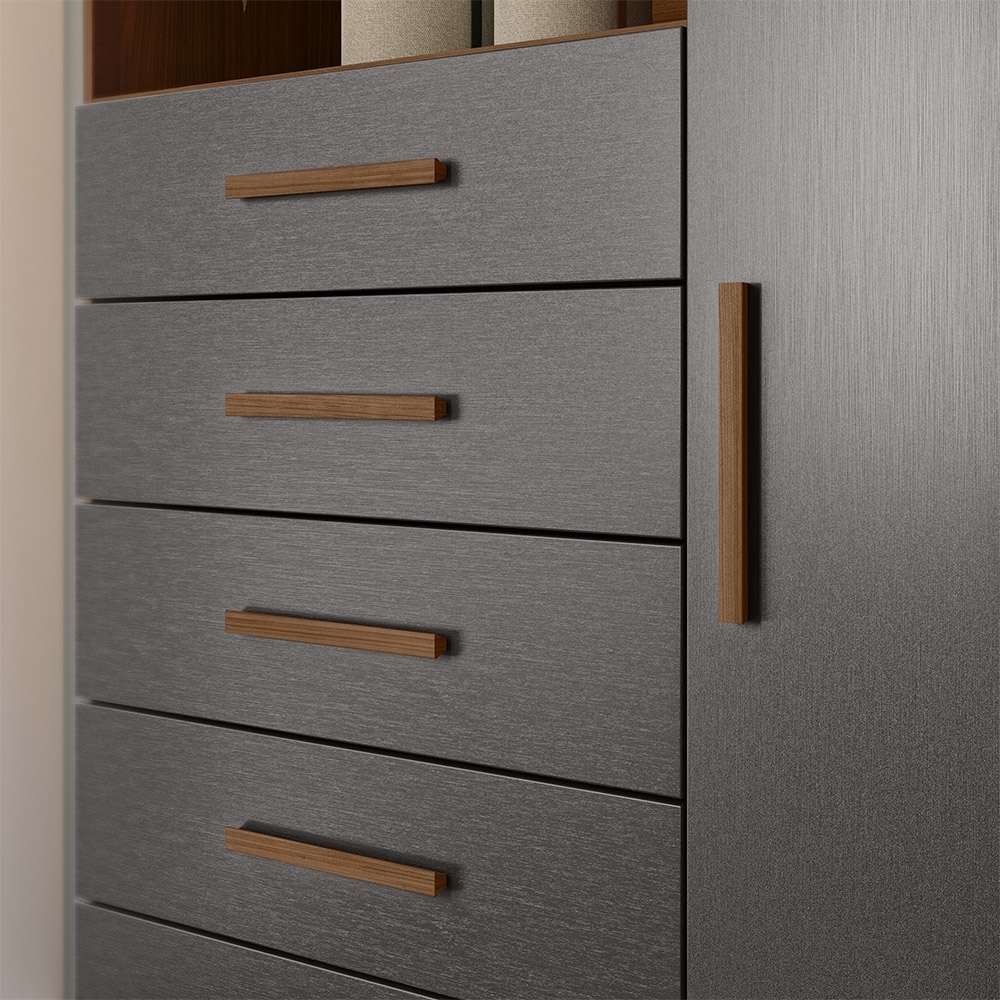Cômoda Multiuso 6 Gavetas 1 Porta 96cm Guaíra Jatobá/Grafite S01 - Mpozenato