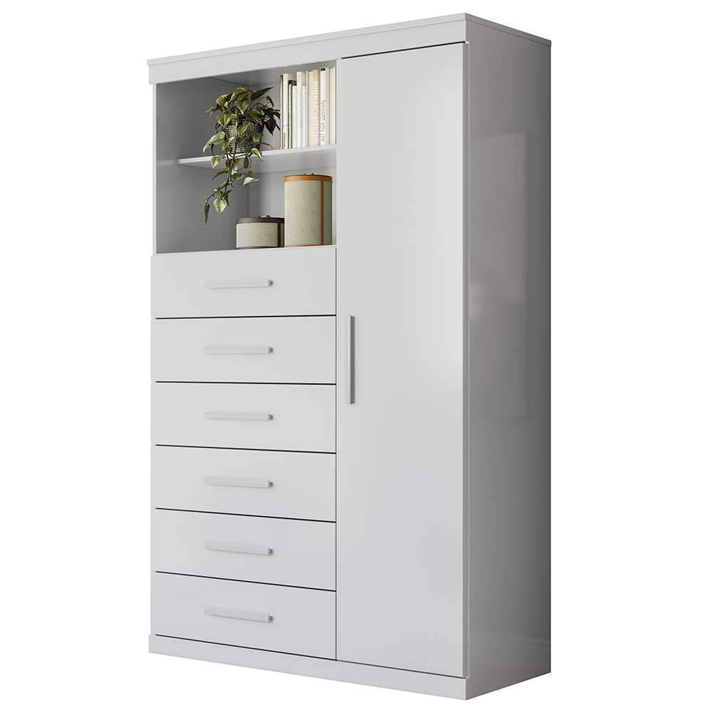 Cômoda Multiuso 6 Gavetas 1 Porta 96cm Guaíra Branco S01 - Mpozenato