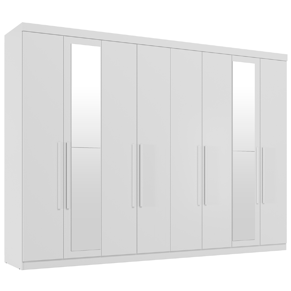 Guarda Roupa Casal 239cm 8 Portas 4 Gavetas Com Espelho Vortex Branco S01 - Mpozenato