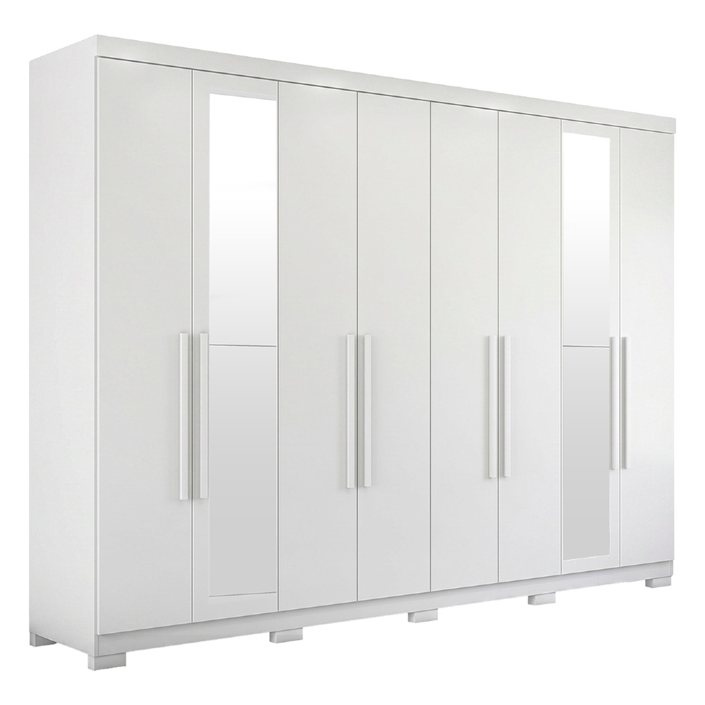 Guarda Roupa Casal 239cm 8 Portas Com Pés e Espelho Vortex Branco S01 - Mpozenato