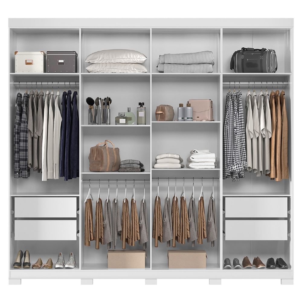 Guarda Roupa Casal 239cm 8 Portas Com Pés e Espelho Vortex Branco S01 - Mpozenato