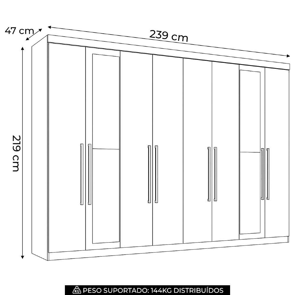 Guarda Roupa Casal 239cm 8 Portas 4 Gavetas Com Espelho Vortex Jatobá S01 - Mpozenato