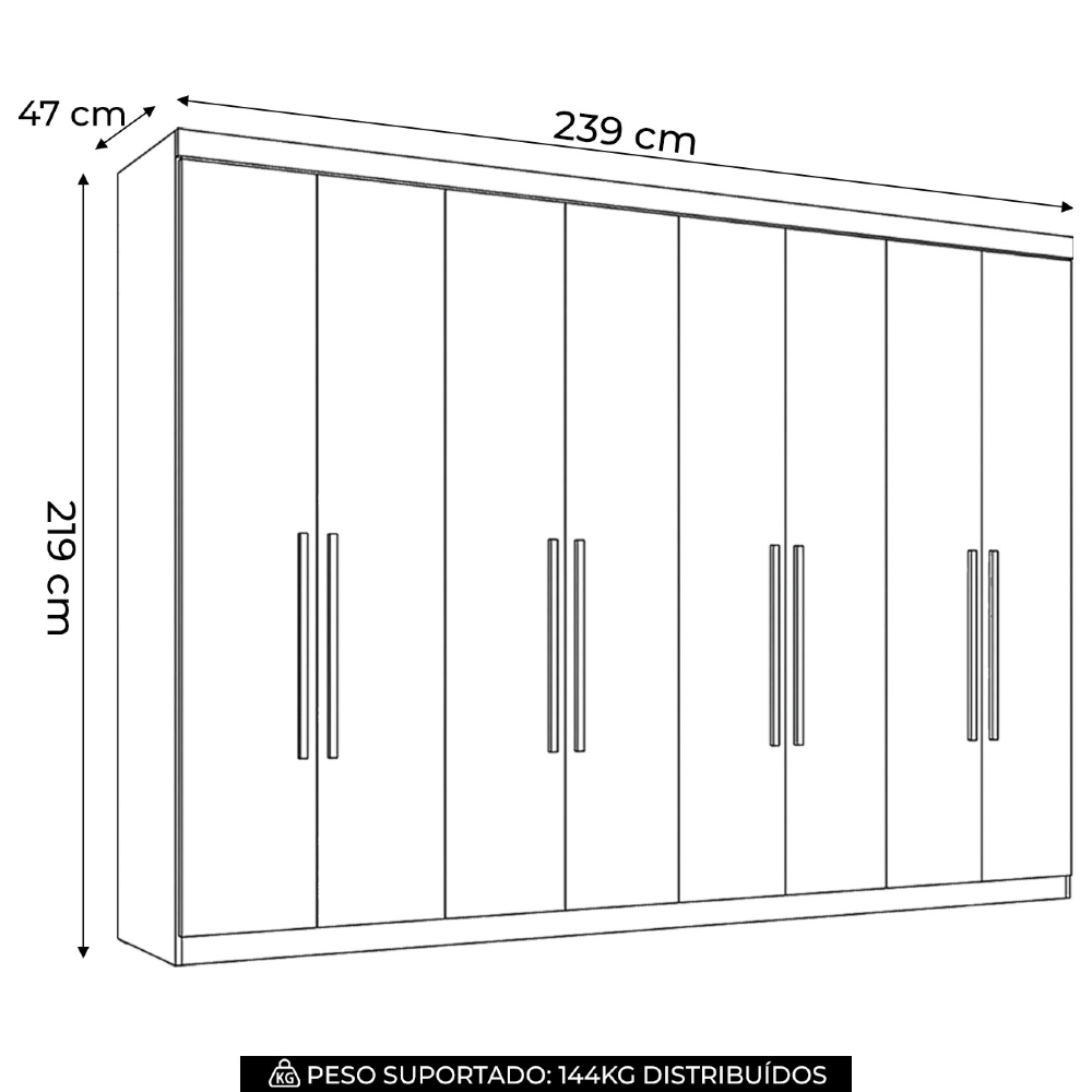 Guarda Roupa Casal 239cm 8 Portas 4 Gavetas Vortex Jatobá S01 - Mpozenato