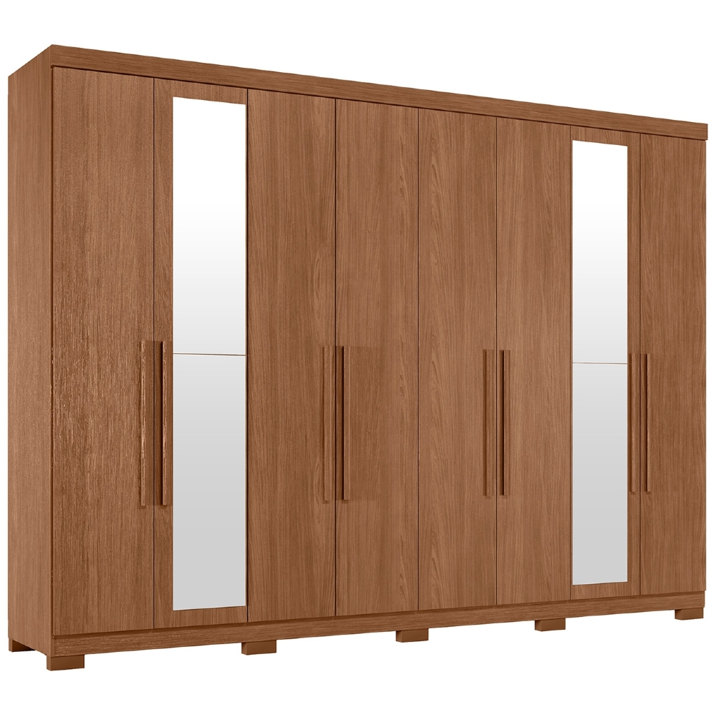 Guarda Roupa Casal 239cm 8 Portas Com Pés e Espelho Vortex Jatobá S01 - Mpozenato