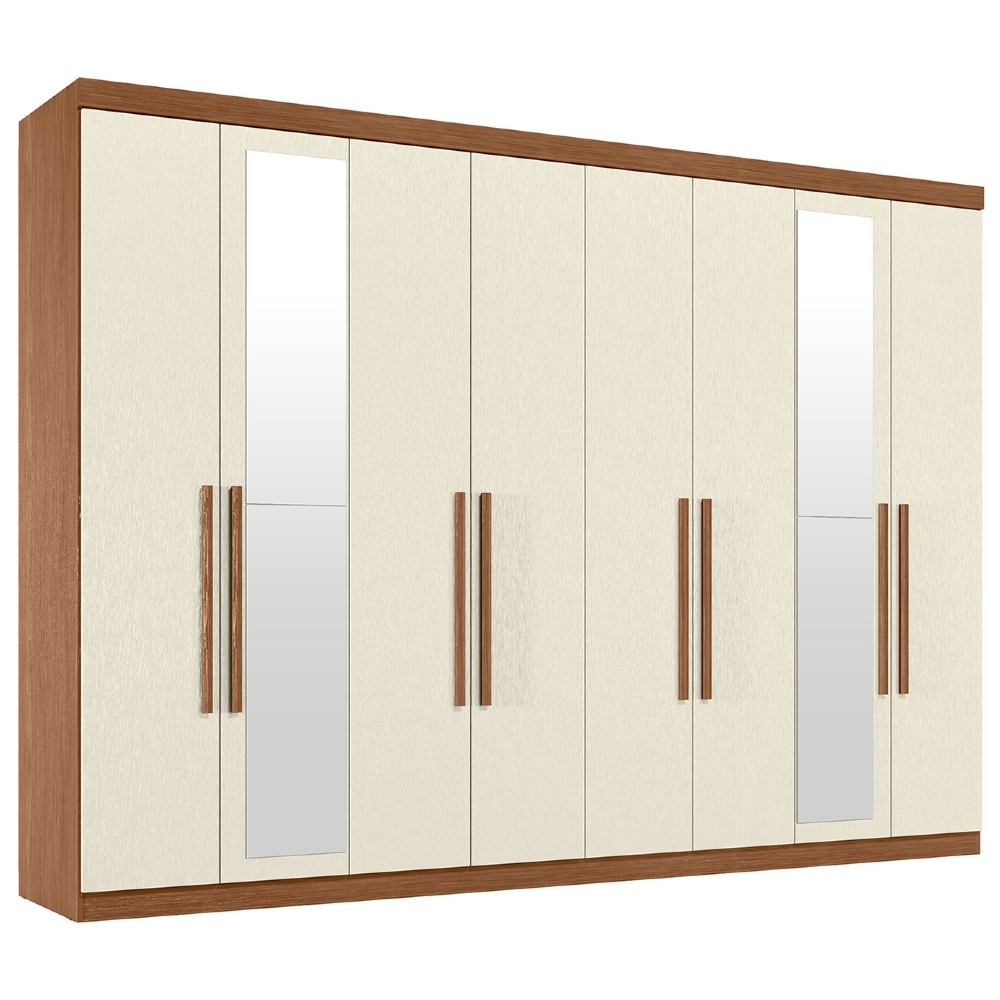 Guarda Roupa Casal 239cm 8 Portas 4 Gavetas Com Espelho Vortex Jatobá/Areia S01 - Mpozenato