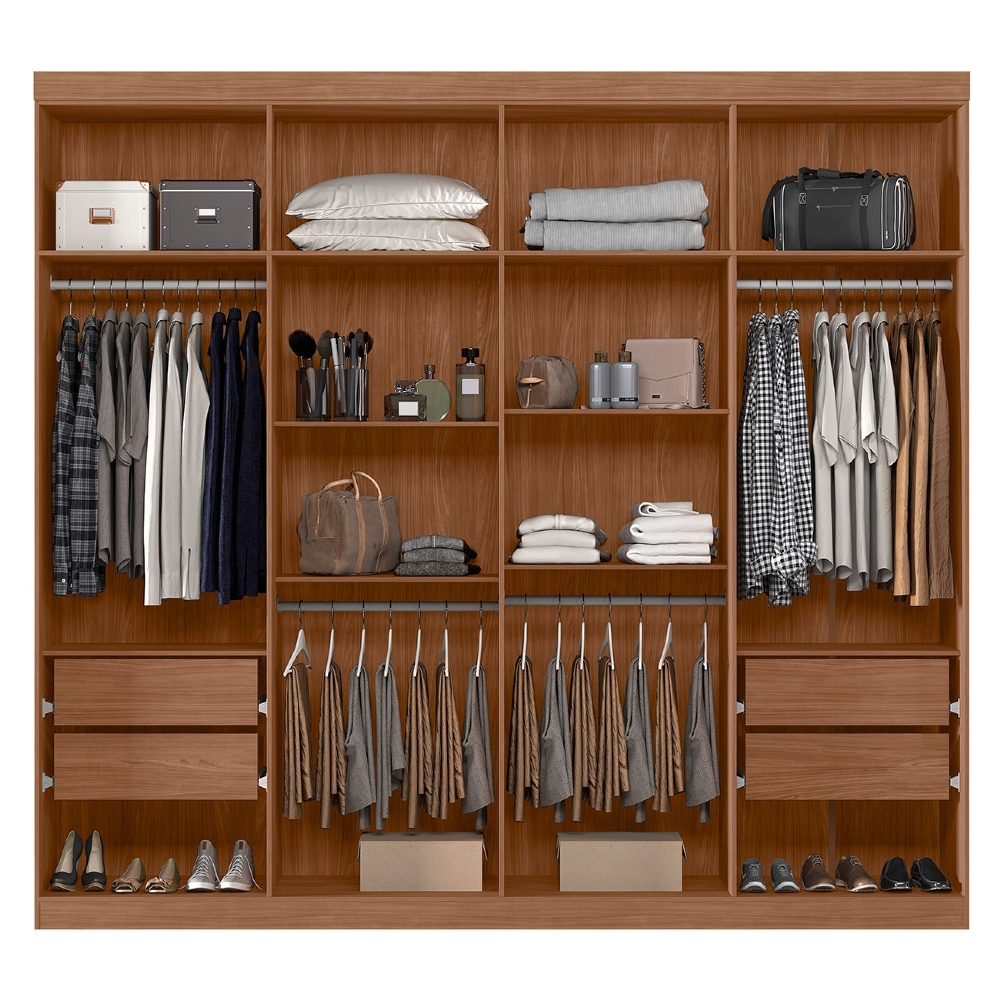 Guarda Roupa Casal 239cm 8 Portas 4 Gavetas Com Espelho Vortex Jatobá/Areia S01 - Mpozenato