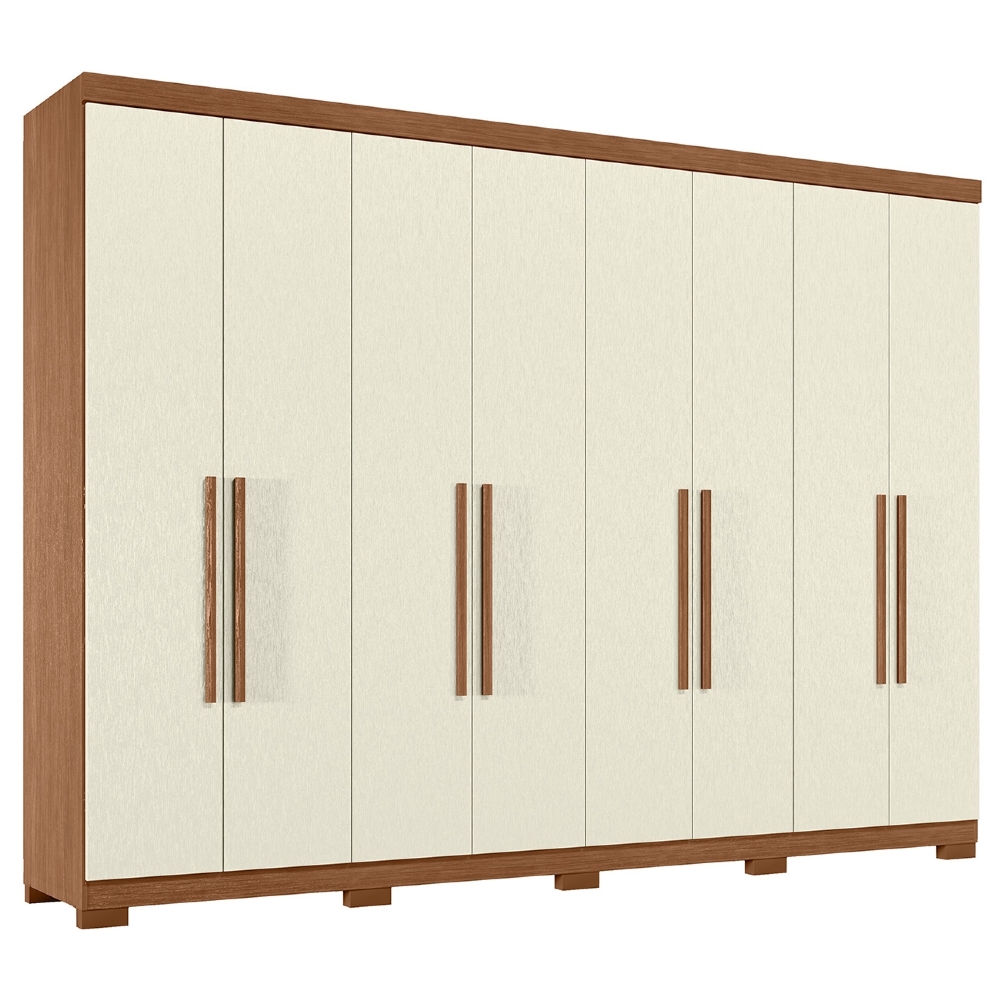 Guarda Roupa Casal 239cm 8 Portas 4 Gavetas Com Pés Vortex Jatobá/Areia S01 - Mpozenato
