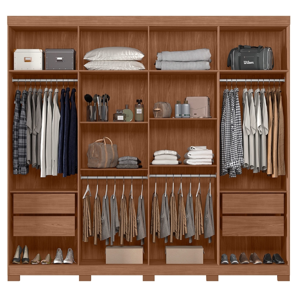 Guarda Roupa Casal 239cm 8 Portas 4 Gavetas Com Pés Vortex Jatobá/Areia S01 - Mpozenato