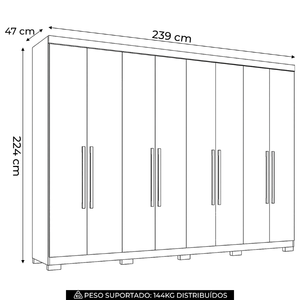 Guarda Roupa Casal 239cm 8 Portas 4 Gavetas Com Pés Vortex Jatobá/Areia S01 - Mpozenato