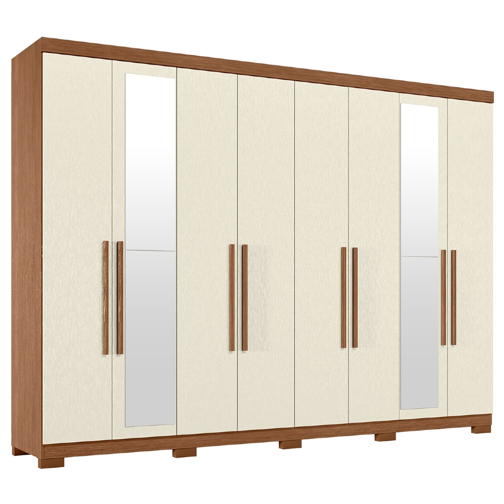 Guarda Roupa Casal 239cm 8 Portas Com Pés e Espelho Vortex Jatobá/Areia S01 - Mpozenato