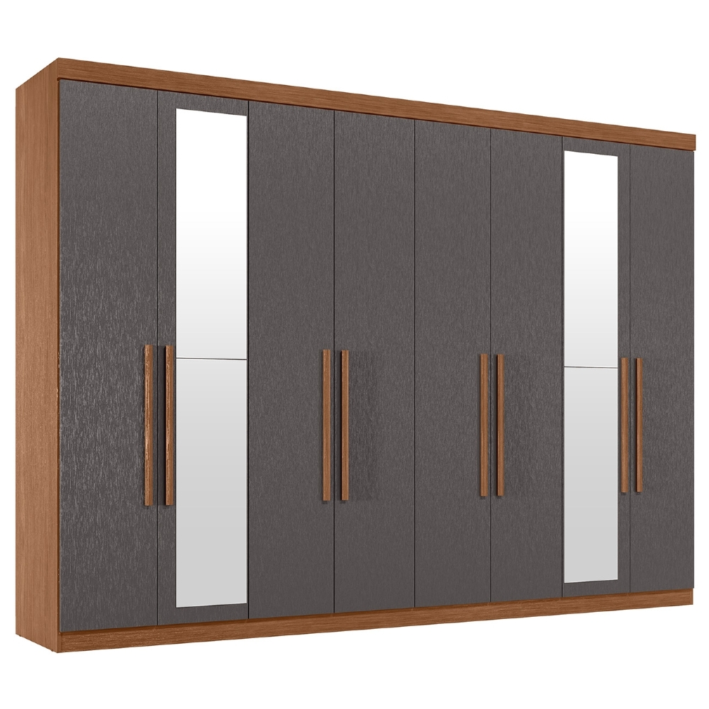 Guarda Roupa Casal 239cm 8 Portas 4 Gavetas Com Espelho Vortex Jatobá/Grafite S01 - Mpozenato