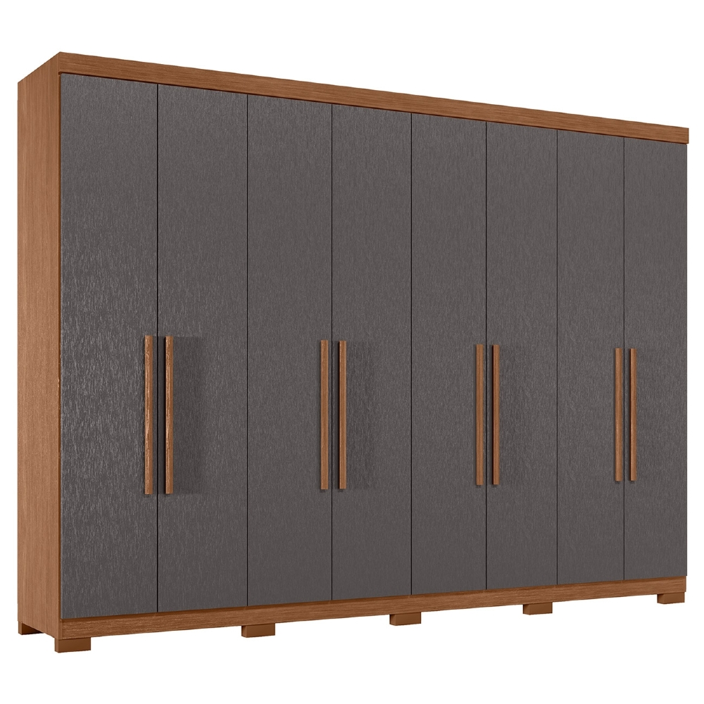 Guarda Roupa Casal 239cm 8 Portas 4 Gavetas Com Pés Vortex Jatobá/Grafite S01 - Mpozenato