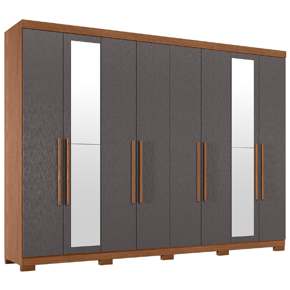 Guarda Roupa Casal 239cm 8 Portas Com Pés e Espelho Vortex Jatobá/Grafite S01 - Mpozenato