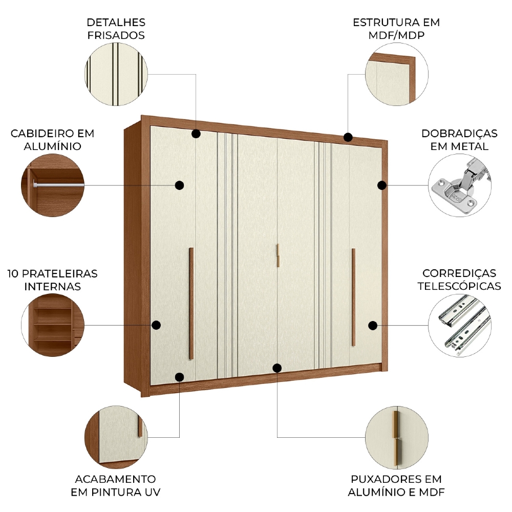 Guarda Roupa Casal 245cm 6 Portas Loretto Jatobá/Areia S01 - Mpozenato