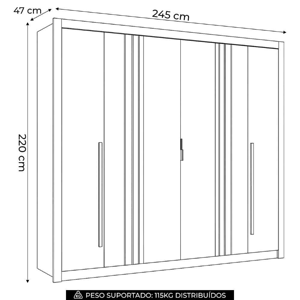 Guarda Roupa Casal 245cm 6 Portas Loretto Jatobá/Areia S01 - Mpozenato