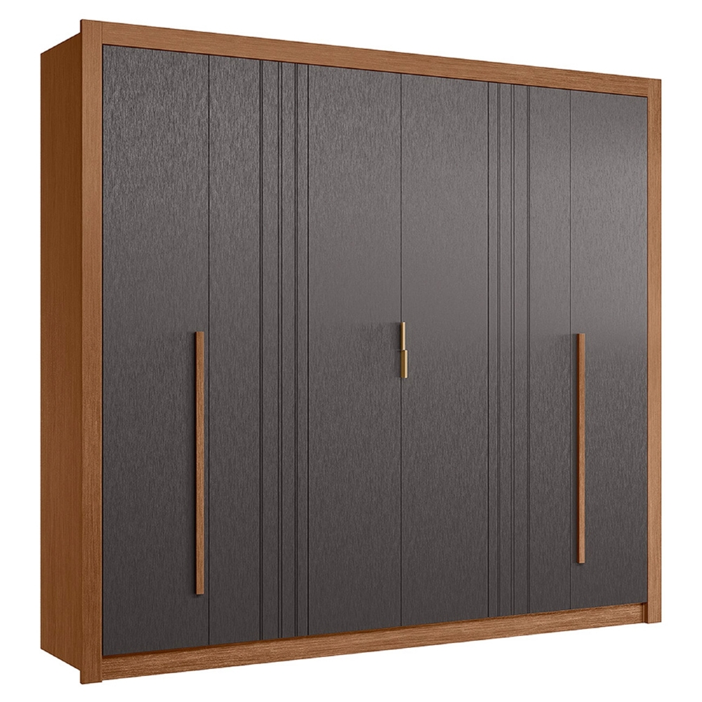 Guarda Roupa Casal 245cm 6 Portas Loretto Jatobá/Grafite S01 - Mpozenato