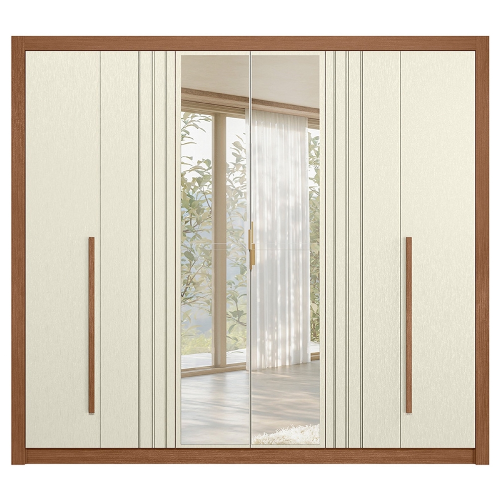 Guarda Roupa Casal 245cm 6 Portas Com Espelho Loretto Jatobá/Areia S01 - Mpozenato