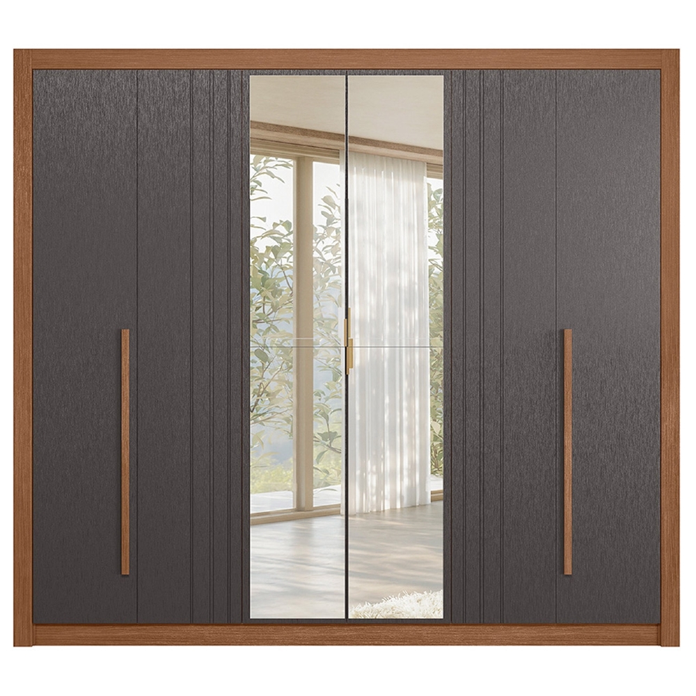 Guarda Roupa Casal 245cm 6 Portas Com Espelho Loretto Jatobá/Grafite S01 - Mpozenato