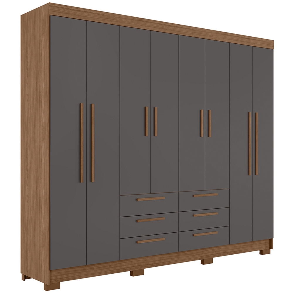 Guarda Roupa Casal 212cm 8 Portas 6 Gavetas Valenza Jatobá/Grafite S01 - Mpozenato