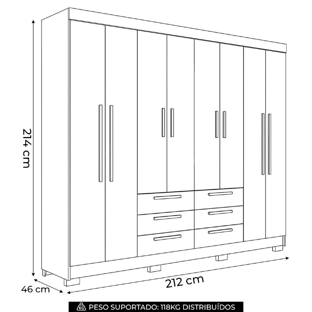 Guarda Roupa Casal 212cm 8 Portas 6 Gavetas Valenza Jatobá S01 - Mpozenato
