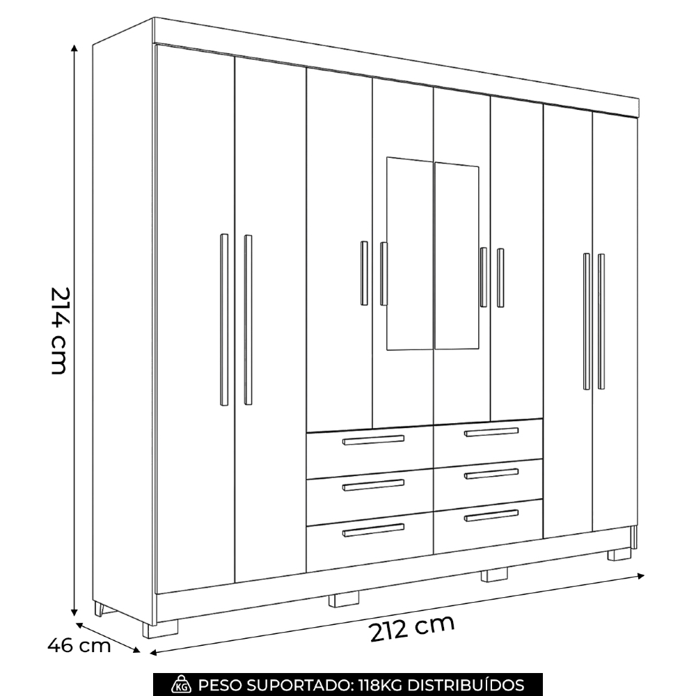Guarda Roupa Casal 212cm 8 Portas Com Espelho Valenza Jatobá/Grafite S01 - Mpozenato
