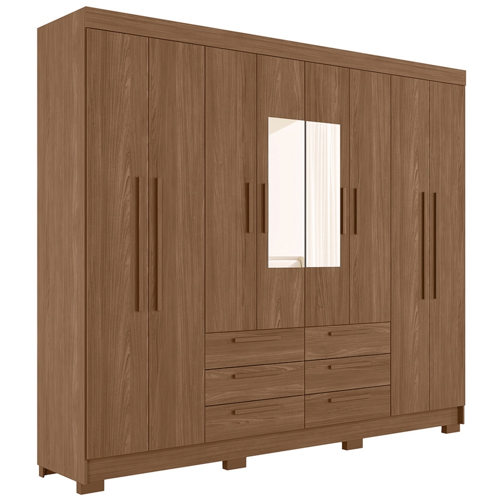 Guarda Roupa Casal 212cm 8 Portas Com Espelho Valenza Jatobá S01 - Mpozenato