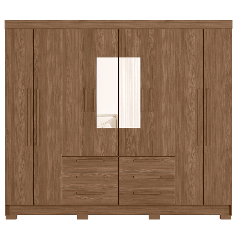 Guarda Roupa Casal 212cm 8 Portas Com Espelho Valenza Jatobá S01 - Mpozenato