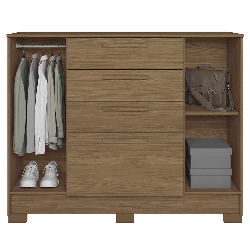 Cômoda Quarto 130cm 4 Gavetas 2 Portas Com Pés Castro Jatobá S01 - Mpozenato