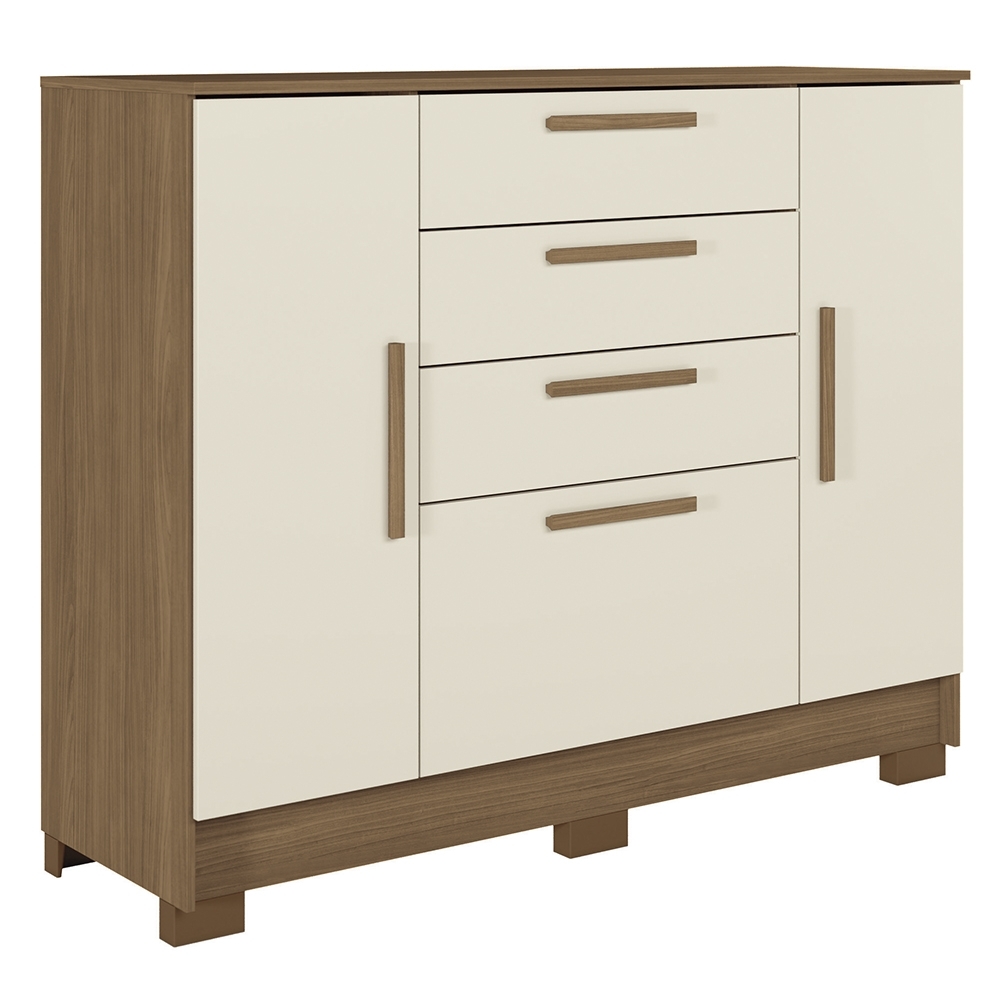 Cômoda Quarto 130cm 4 Gavetas 2 Portas Com Pés Castro Jatobá/Areia S01 - Mpozenato