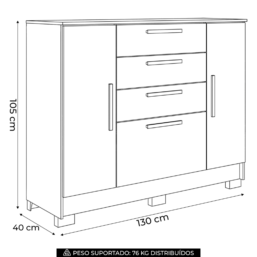 Cômoda Quarto 130cm 4 Gavetas 2 Portas Com Pés Castro Jatobá/Areia S01 - Mpozenato