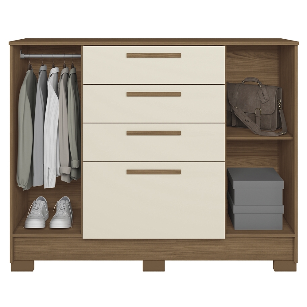 Cômoda Quarto 130cm 4 Gavetas 2 Portas Com Pés Castro Jatobá/Areia S01 - Mpozenato