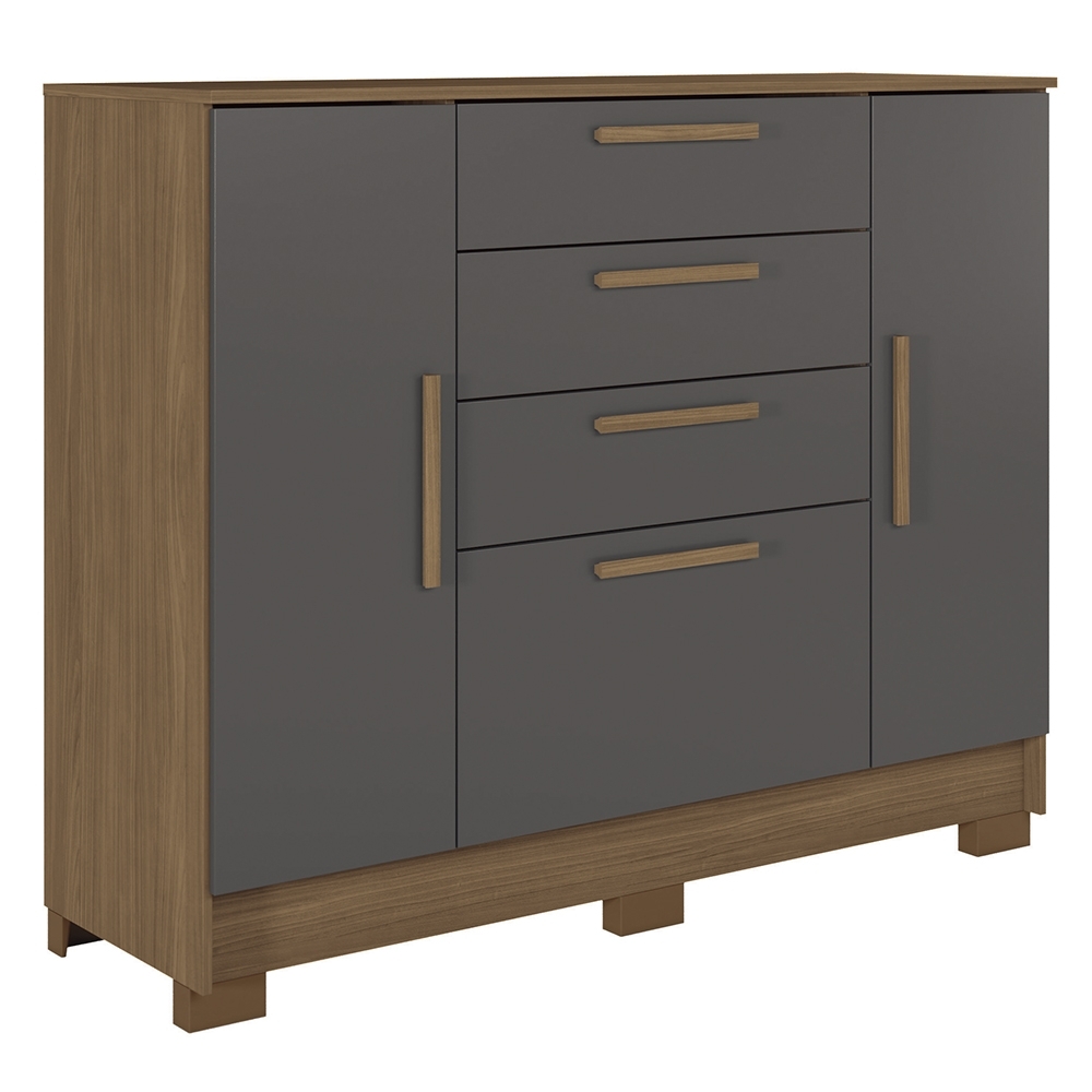 Cômoda Quarto 130cm 4 Gavetas 2 Portas Com Pés Castro Jatobá/Grafite S01 - Mpozenato