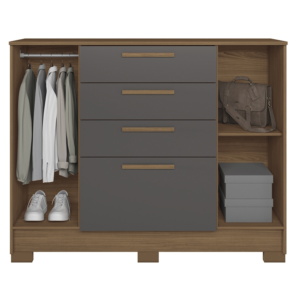 Cômoda Quarto 130cm 4 Gavetas 2 Portas Com Pés Castro Jatobá/Grafite S01 - Mpozenato