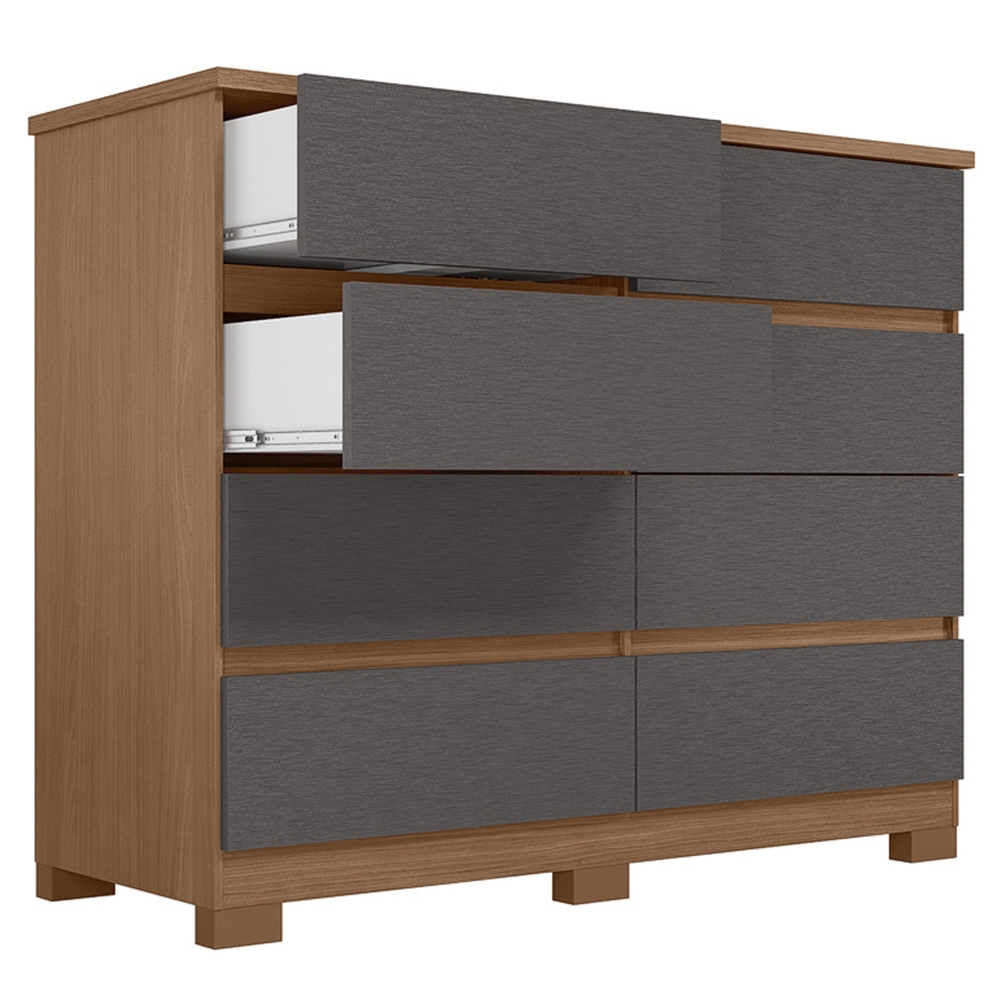 Cômoda Quarto 136cm 8 Gavetas Morin Jatobá/Grafite S01 - Mpozenato