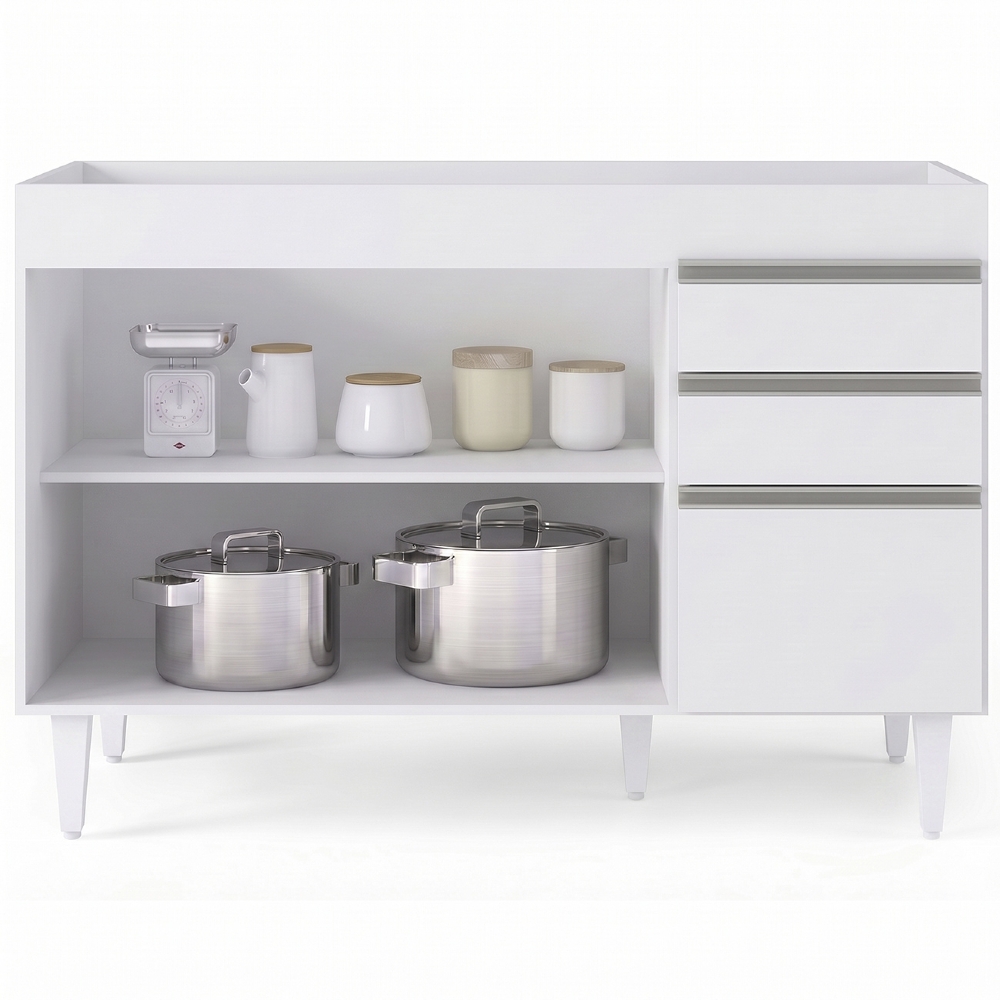 Balcão Gabinete 120cm 3 Portas 2 Gavetas Michigan Branco - Lumil