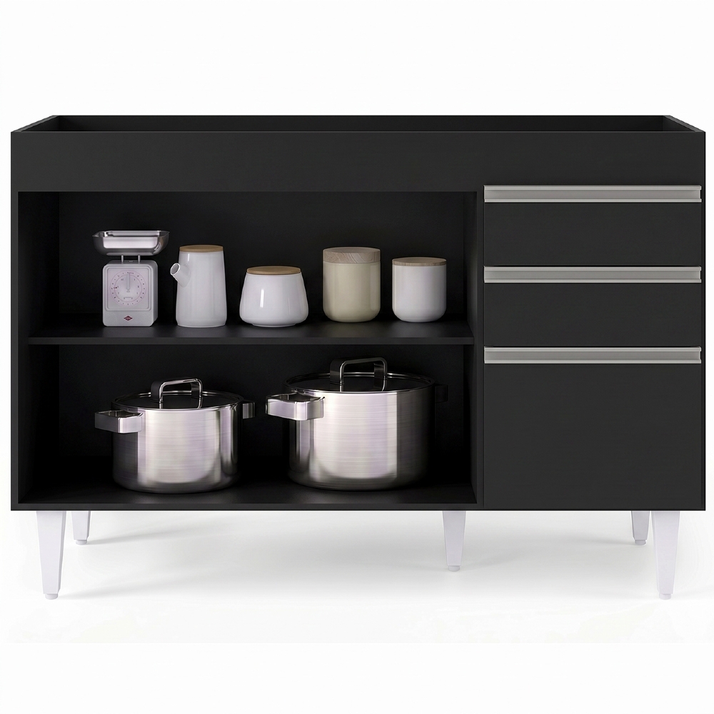 Balcão Gabinete 120cm 3 Portas 2 Gavetas Michigan Preto - Lumil
