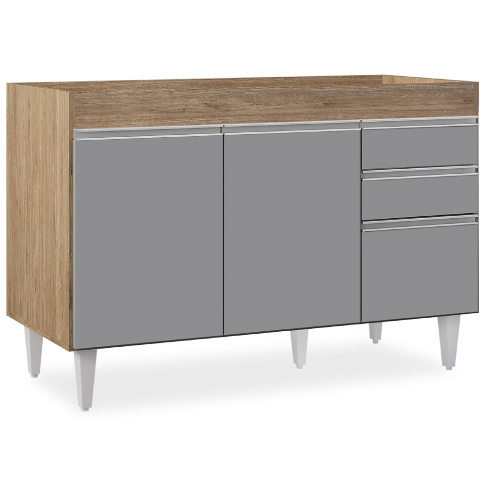 Balcão Gabinete 120cm 3 Portas 2 Gavetas Michigan Castanho/Cinza - Lumil