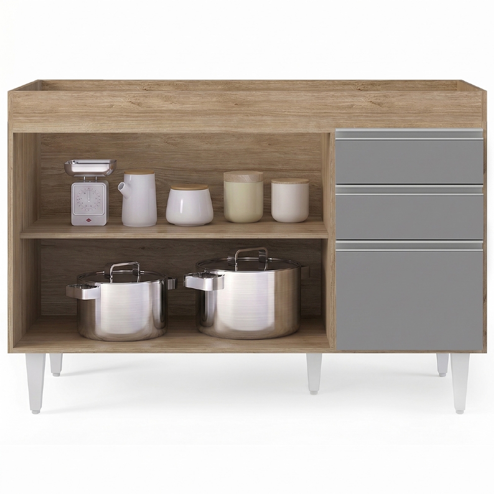 Balcão Gabinete 120cm 3 Portas 2 Gavetas Michigan Castanho/Cinza - Lumil
