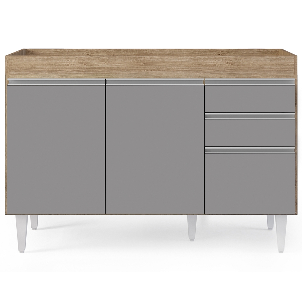Balcão Gabinete 120cm 3 Portas 2 Gavetas Michigan Castanho/Cinza - Lumil