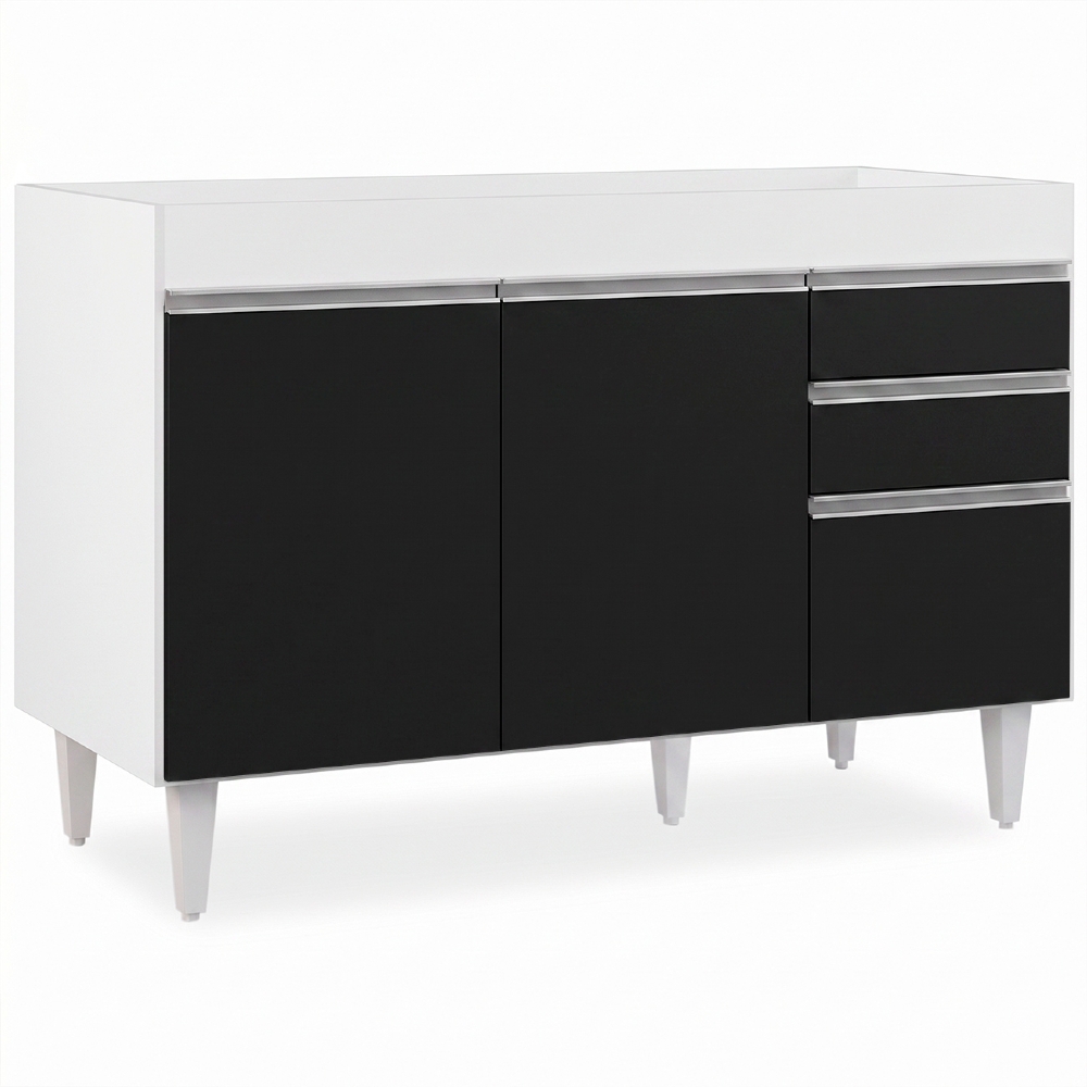 Balcão Gabinete 120cm 3 Portas 2 Gavetas Michigan Branco/Preto - Lumil
