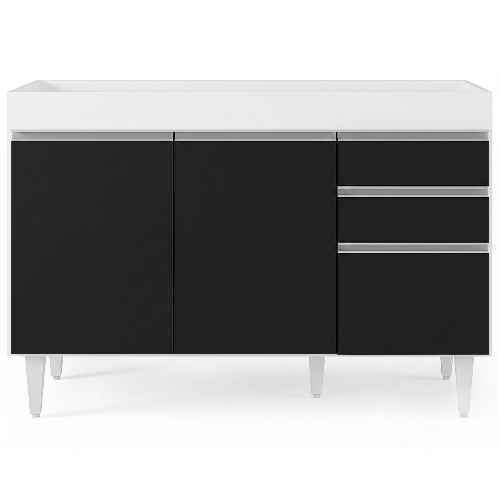 Balcão Gabinete 120cm 3 Portas 2 Gavetas Michigan Branco/Preto - Lumil