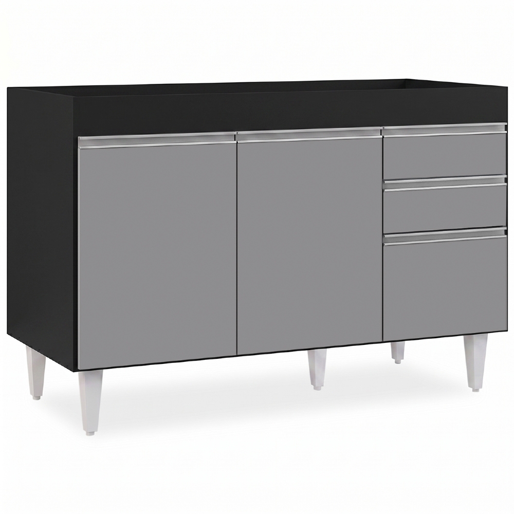 Balcão Gabinete 120cm 3 Portas 2 Gavetas Michigan Preto/Cinza - Lumil