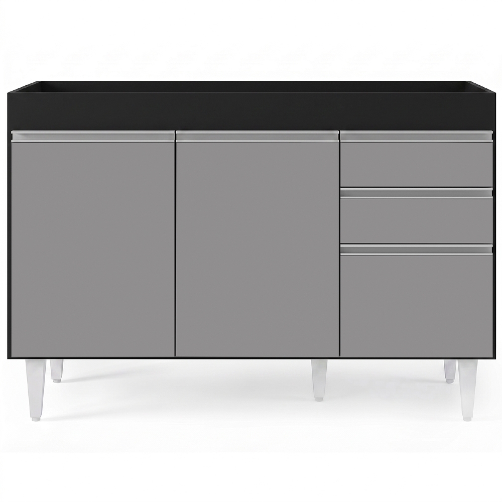 Balcão Gabinete 120cm 3 Portas 2 Gavetas Michigan Preto/Cinza - Lumil
