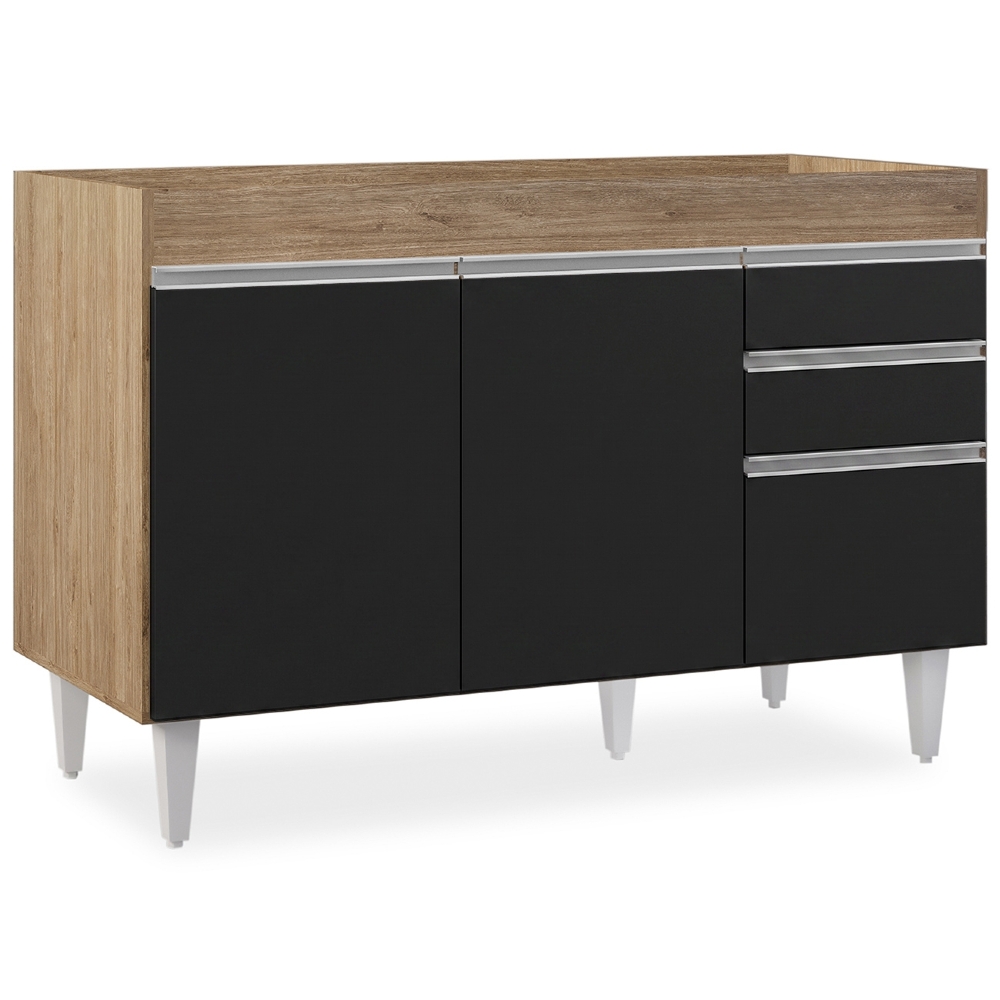 Balcão Gabinete 120cm 3 Portas 2 Gavetas Michigan Castanho/Preto - Lumil