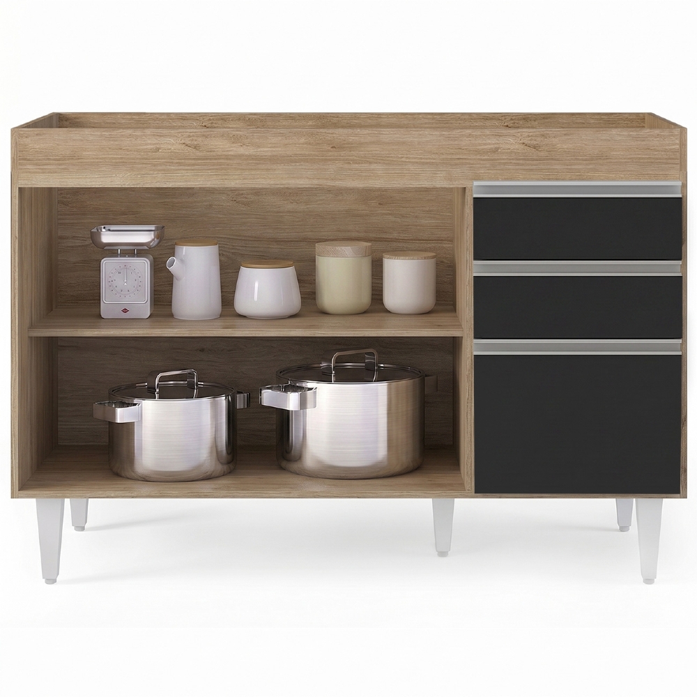 Balcão Gabinete 120cm 3 Portas 2 Gavetas Michigan Castanho/Preto - Lumil