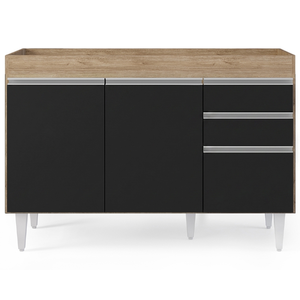 Balcão Gabinete 120cm 3 Portas 2 Gavetas Michigan Castanho/Preto - Lumil