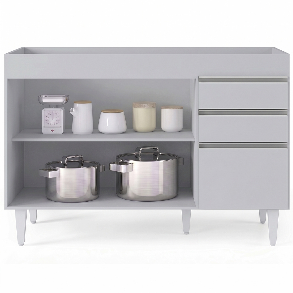 Balcão de Cozinha Para Pia 120cm 3 Portas Sem Tampo Michigan Cinza Claro - Lumil