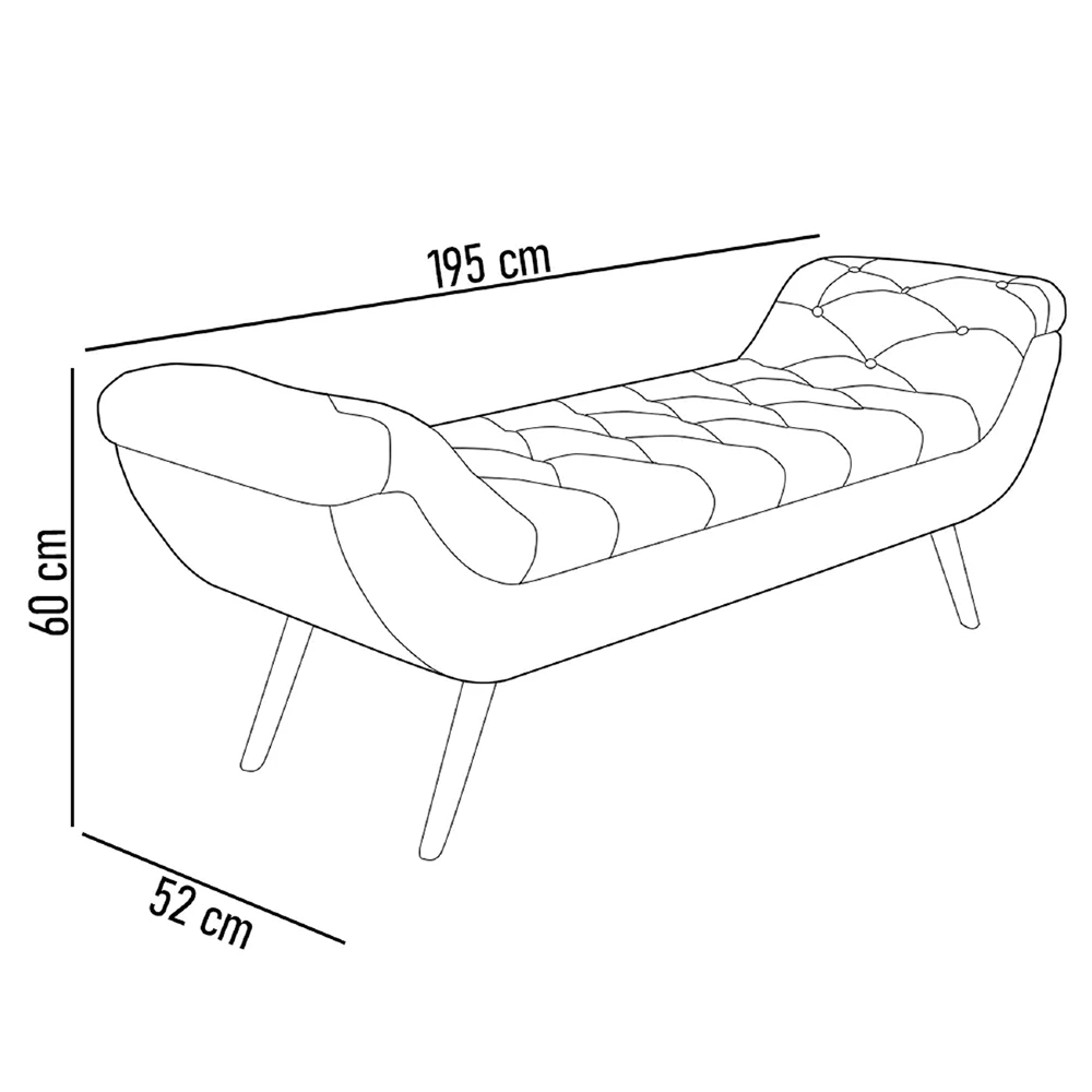 Puff Recamier Calçadeira 195cm Pés Palito Madeira Venêto Z37 Sintético Caramelo - Mpozenato